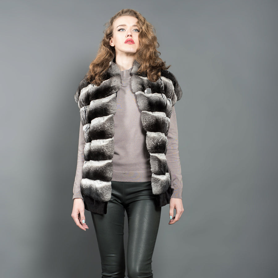 Elegant Chinchilla Fur Vest for women with shaved mink