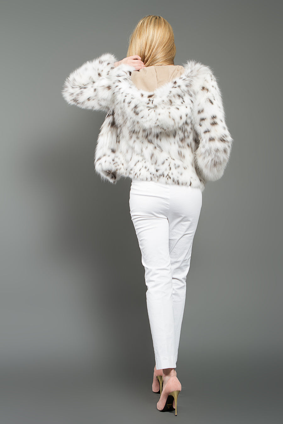 White Beige Lynx Fur Jacket with hood for women – Fur Caravan
