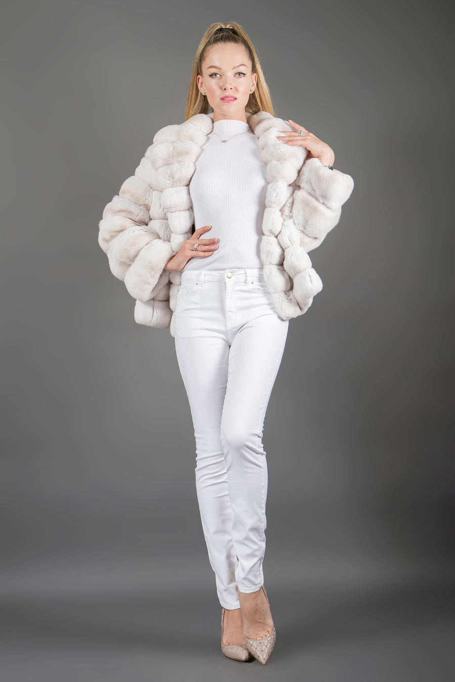 Luxury White Chinchilla Fur Jacket