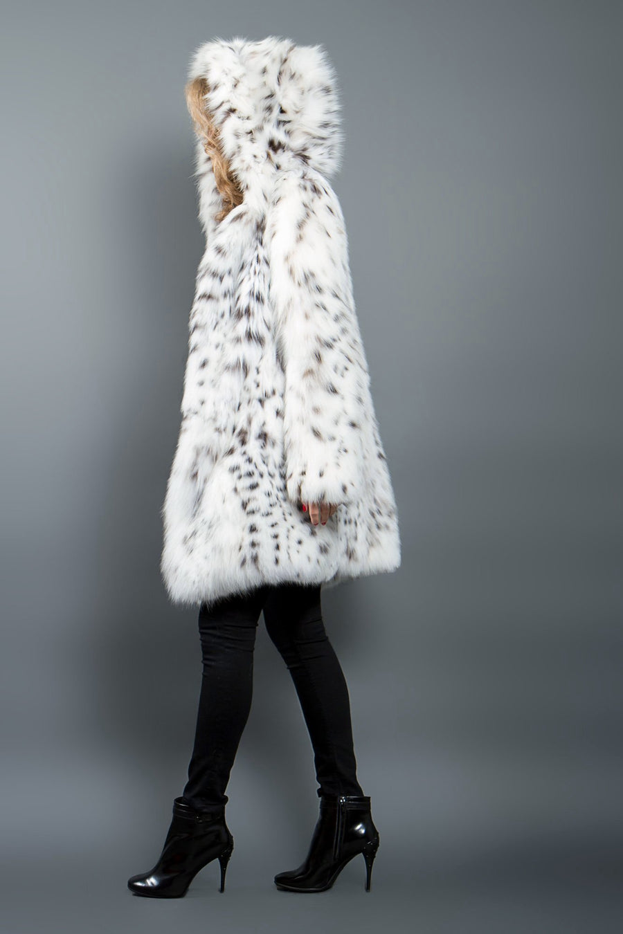 White Lynx Fur Coat with Hood (bobcat)