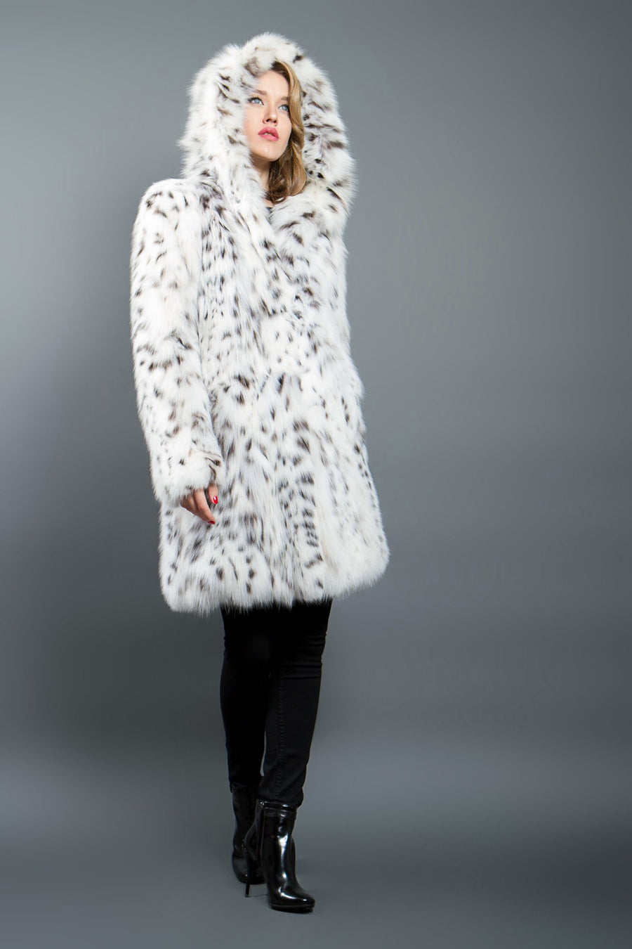 Fur Collection White Lynx Fur Coat with Hood for women – Fur Caravan